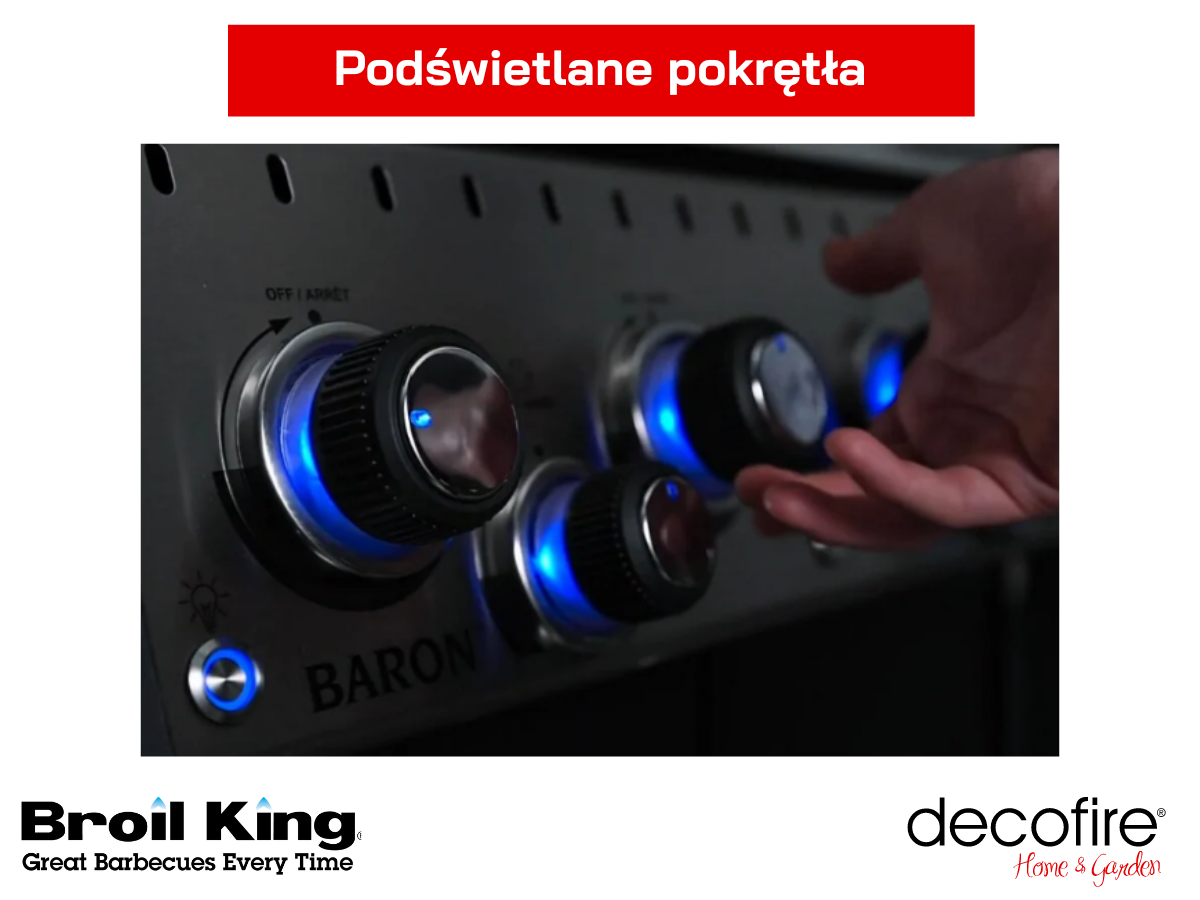 Podświetlane pokrętła w grillu gazowym Broil King Baron 440