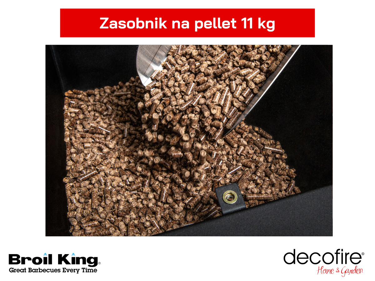 Duży zbiornik na pellet o pojemności max. 11 kg w grillu na pellet Regal Pellet 400.