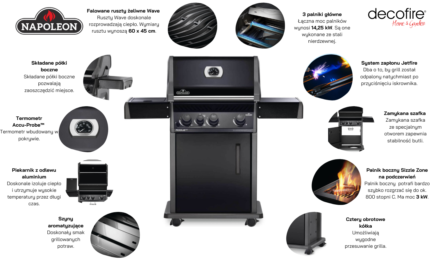 Grill gazowy Napoleon Rogue XT 425 SIB funkcje najważniejsze