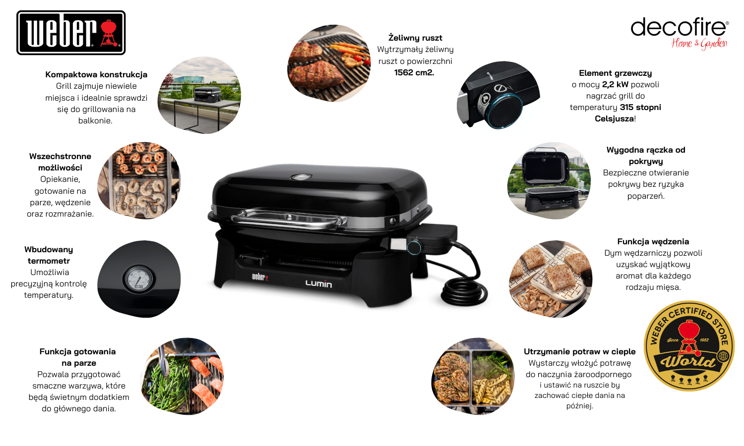 Grill elektryczny Weber Lumin czarny funkcje