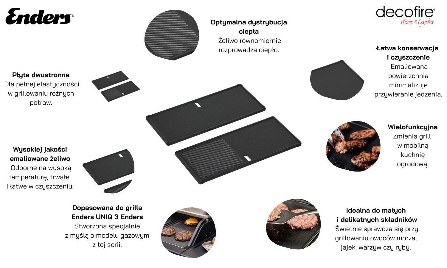 Plancha, płyta żeliwna dwustronna Switch Grid 1/3 do grilla UNIQ 3 Enders (7992)