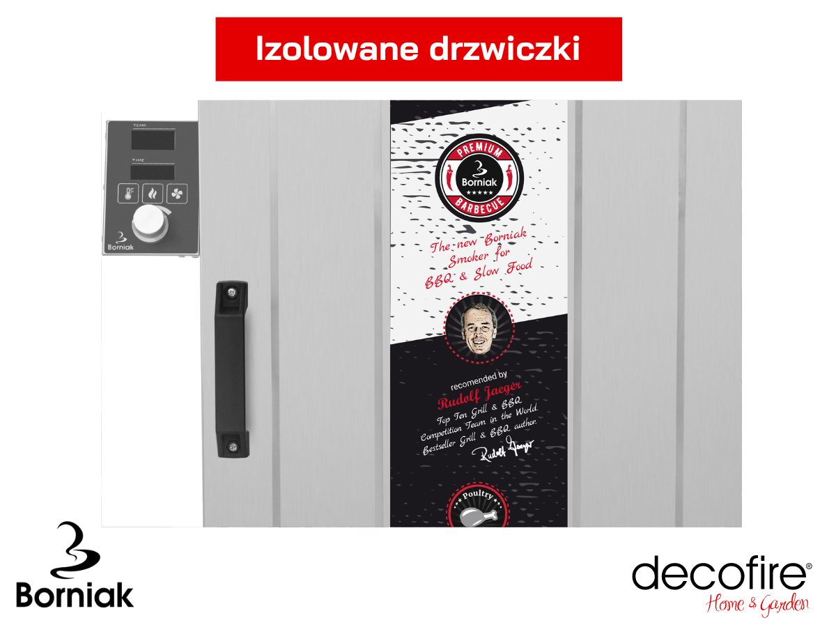 Izolowane drzwiczki w smokerze Borniak BBQ Inox Timer BBDST-70 v1.4