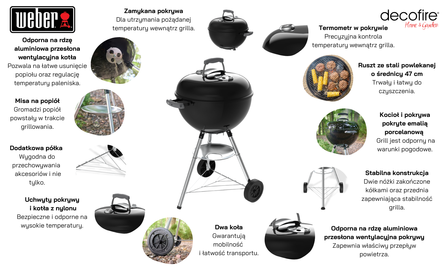 Grill węglowy Weber Bar-B Kettle 47 cm cechy