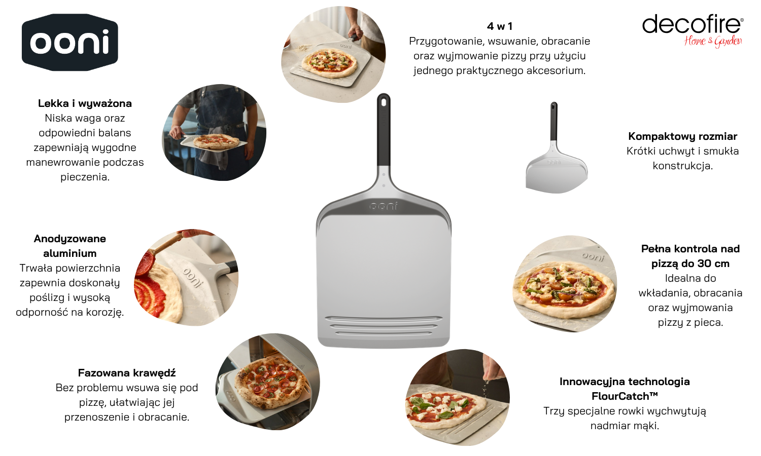 Łopata szufla perforowana do pizzy Ooni 12" Compact Pizza Peel cechy