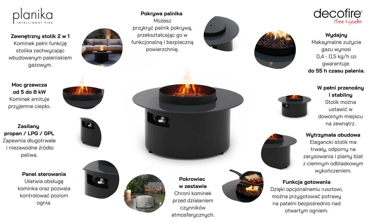 Kominek stolik Fire Pit Table Dot Planika + pokrowiec