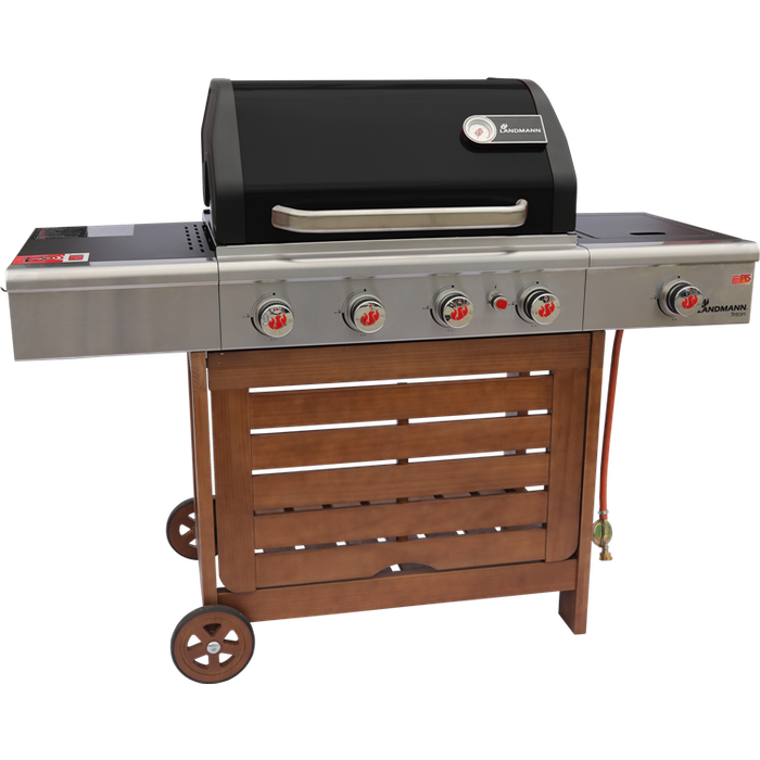 Grill gazowy Landmann Triton PTS 4.1 czarny z drewnianym wózkiem (12202)