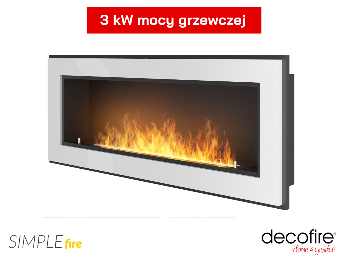 Biały biokominek Simple Fire FRAME 1200 bmoc grzewcza 3 kW