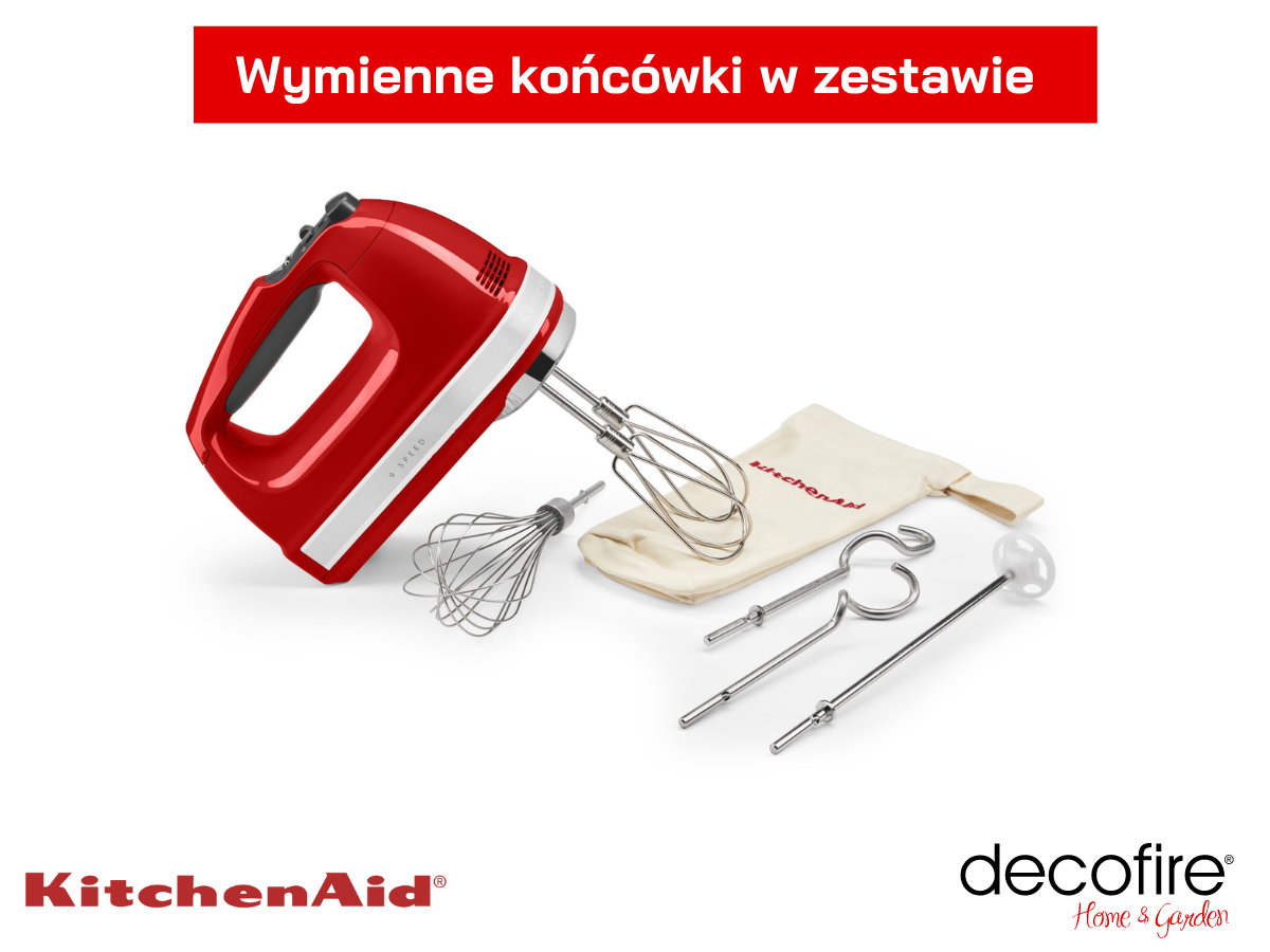 4 wymienne końcówki + pokrowiec w zestawie z mikserem ręcznym 9-biegowym Empire Red KitchenAid