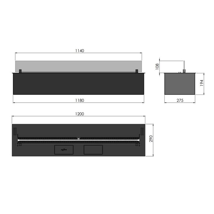 Biokominek do zabudowy Infire Etronic Burner 1200 wymiary