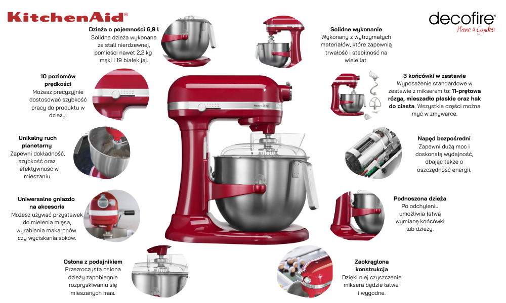 Cechy miksera Kitchen Aid Heavy Duty 7 Empire Red