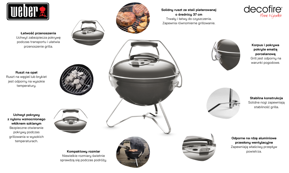 Grill węglowy przenośny Weber Smokey Joe Premium 37 cm metaliczny szary