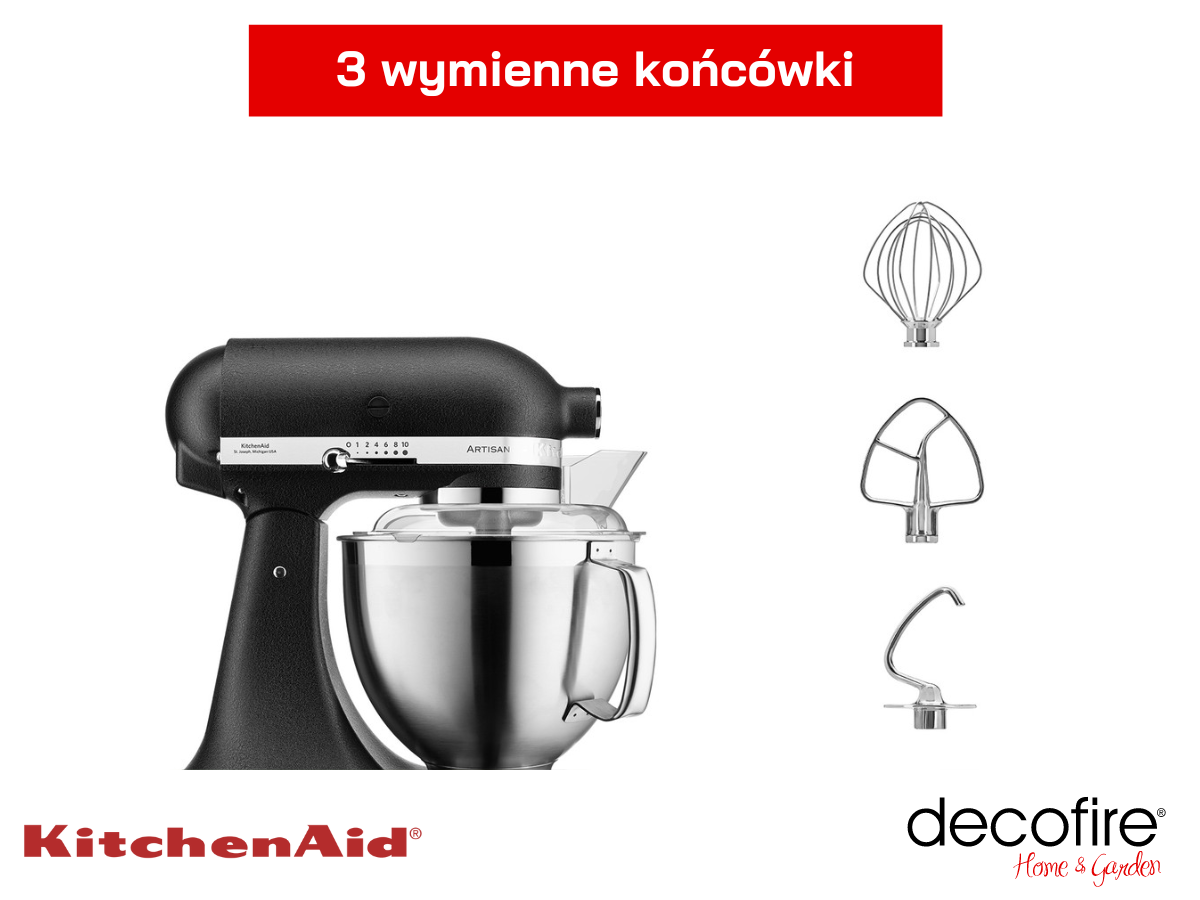 Mikser Artisan 5 Cast Iron Black 4,8 l KitchenAid z 3 wymiennymi końcówkami