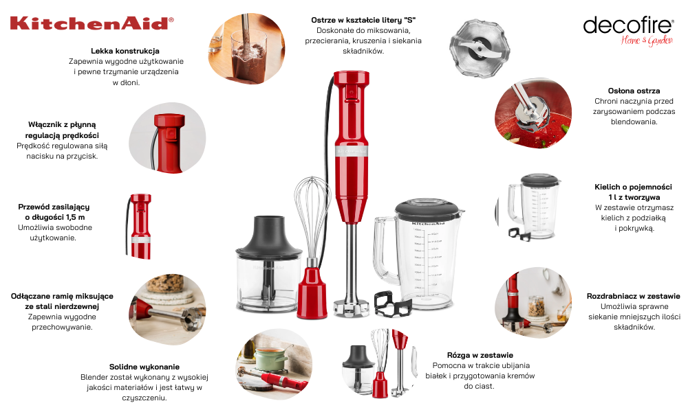 Blender ręczny z akcesoriami Empire Red KitchenAid (5KHBV83EER)