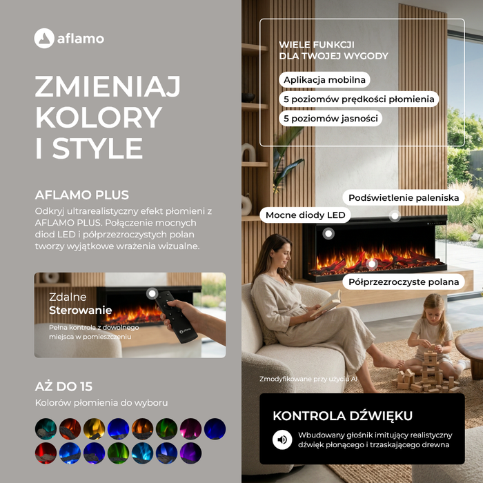 Aflamo kominek elektryczny Unique PRO ścienny, do zabudowy