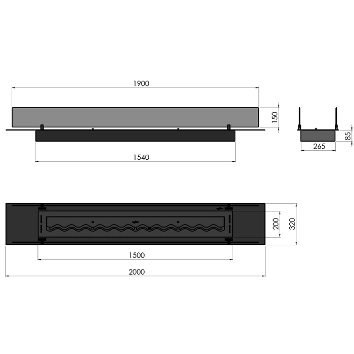 Wkład do zabudowy Infire INSERT Slim 2000 wymiary