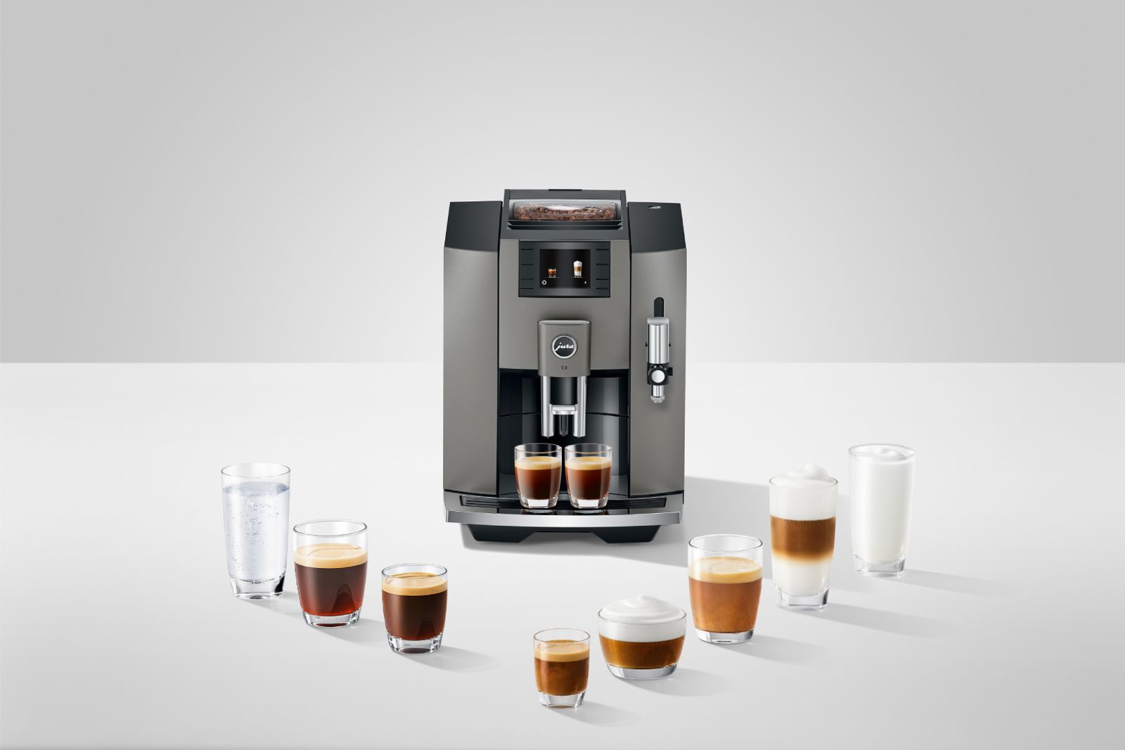 Jura E8 Dark Inox prezentacja dostępnych kaw