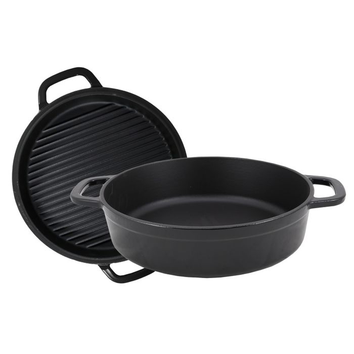 Garnek żeliwny OPA  z pokrywką do grillowania 28 cm, czarny