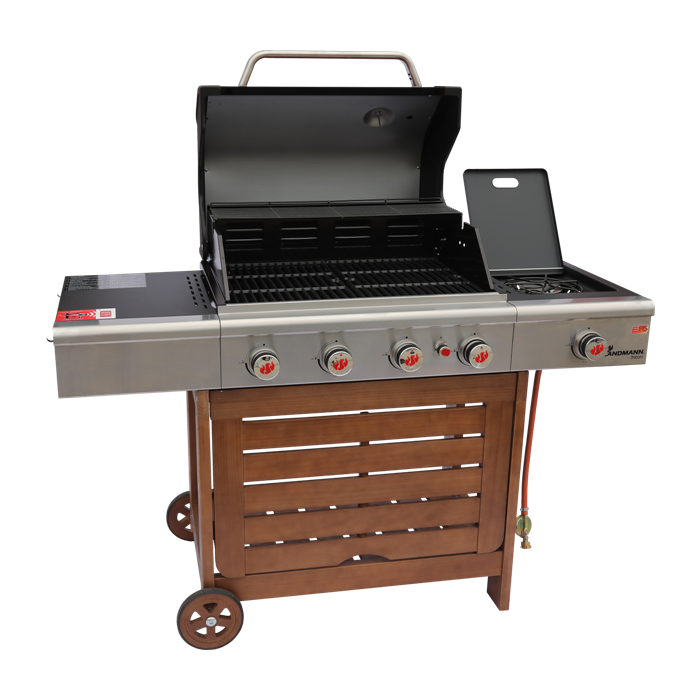 Grill gazowy Landmann Triton PTS 4.1 czarny z drewnianym wózkiem (12202)