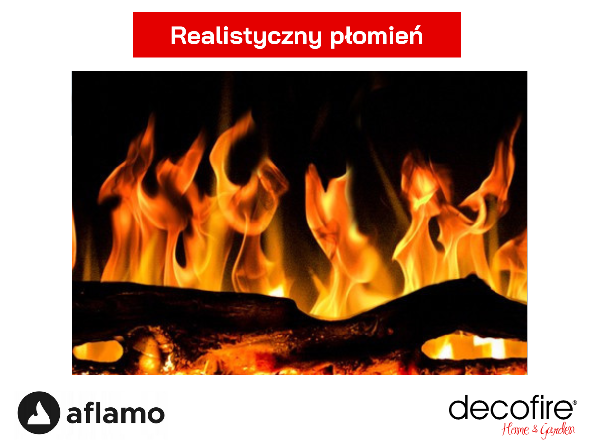 Realistyczny płomień w kominku elektrycznym Aflamo Malibu