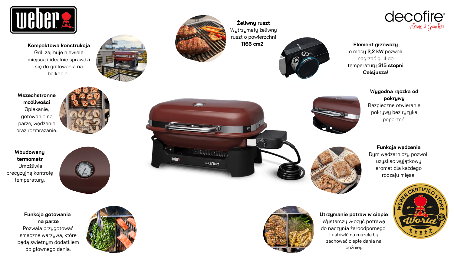 Grill elektryczny Weber Lumin Compact purpurowy główne funkcje