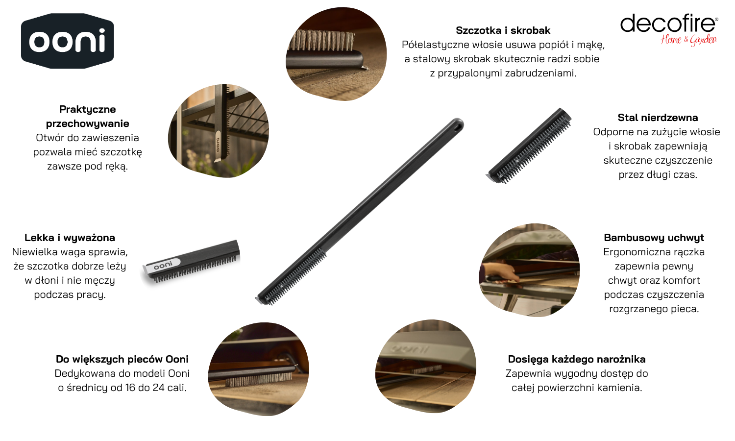 Długa szczotka do czyszczenia pieca do pizzy Ooni Oven Brush Long cechy