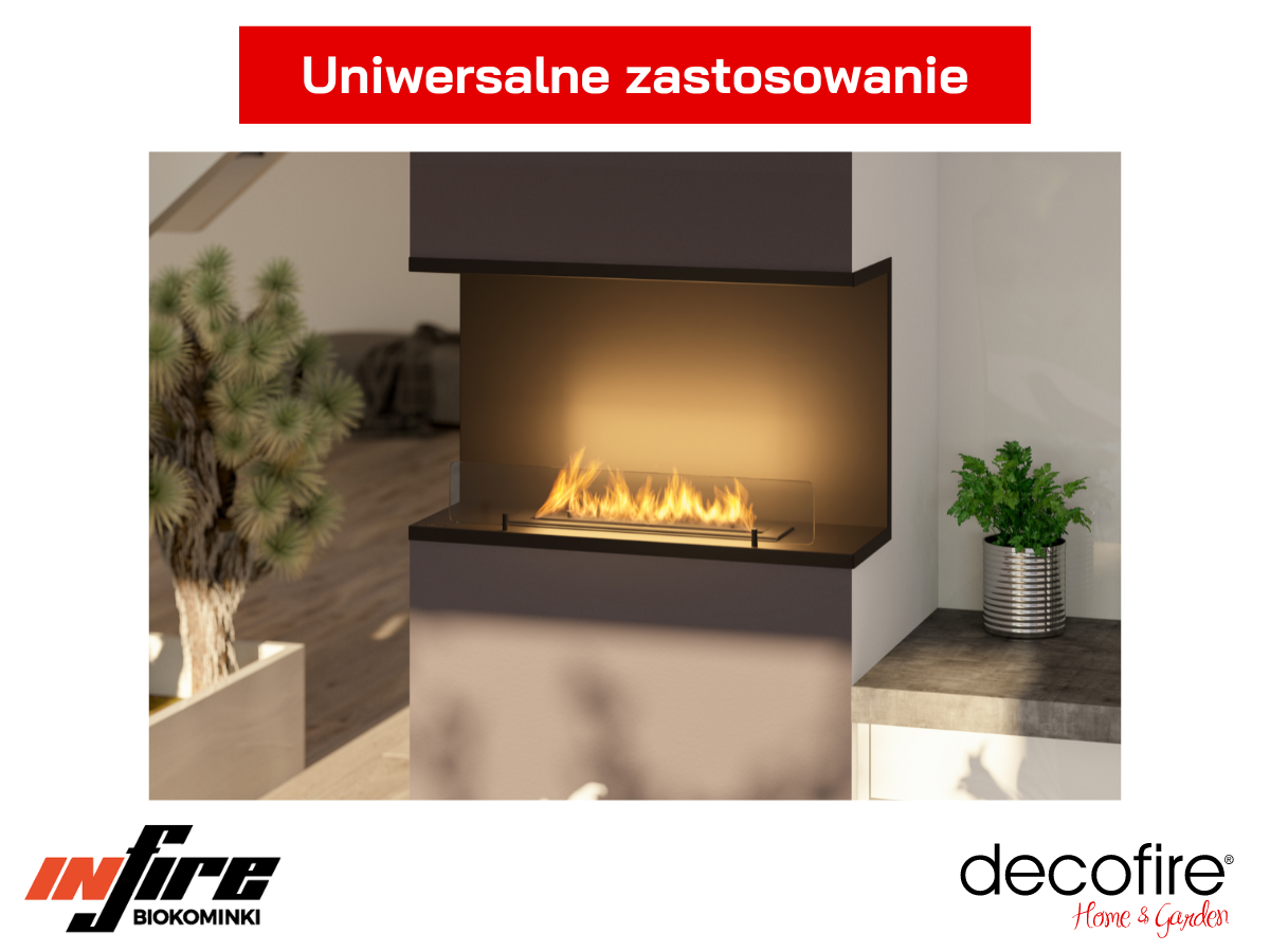 Biokominek Infire INSIDE C800 we wnęce ściany salonu