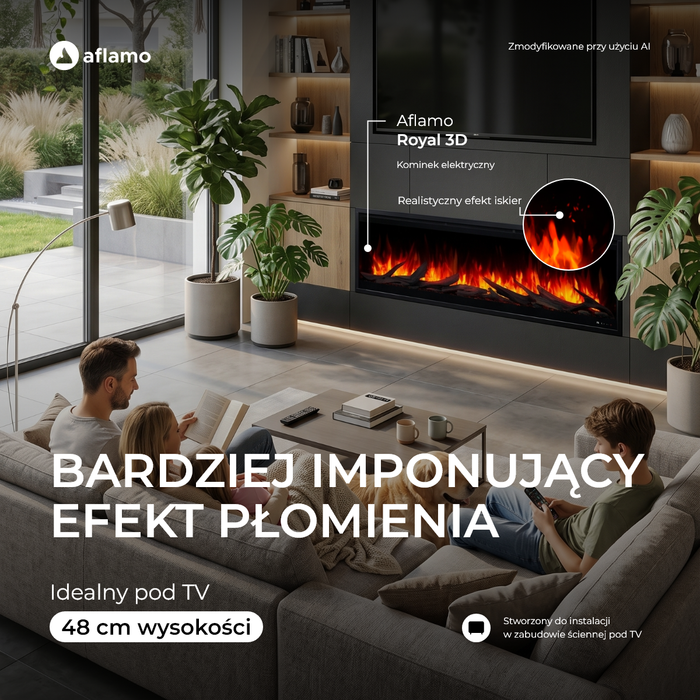 Aflamo kominek elektryczny Royal 3D ścienny, do zabudowy