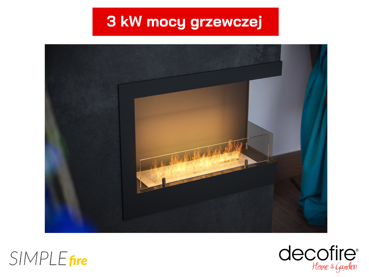 Biokominek Simple Fire CORNER 600R z moca grzewczą 3 kW