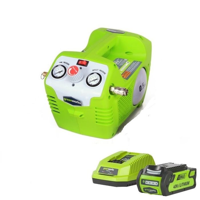 Zestaw GreenWorks Akumulatorowy Kompresor 40 V + Bateria 2 Ah + Ładowarka (4100802VA)