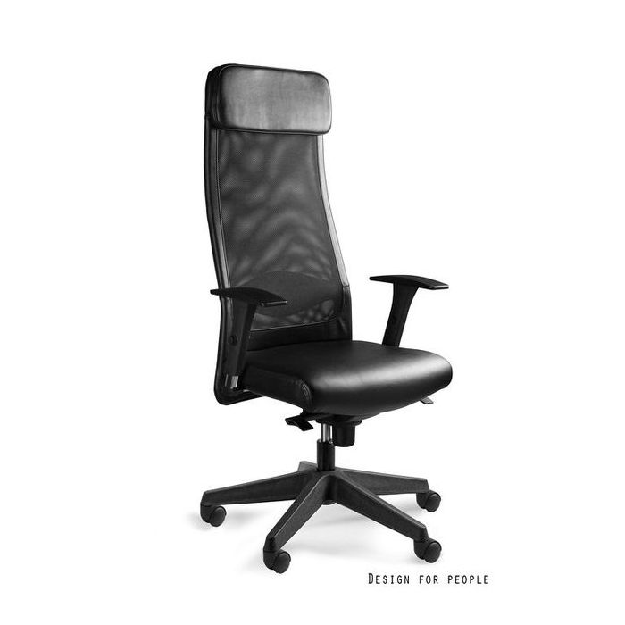 UNIQUE Fotel biurowy ARES SOFT (S-569) skóra naturalna czarny