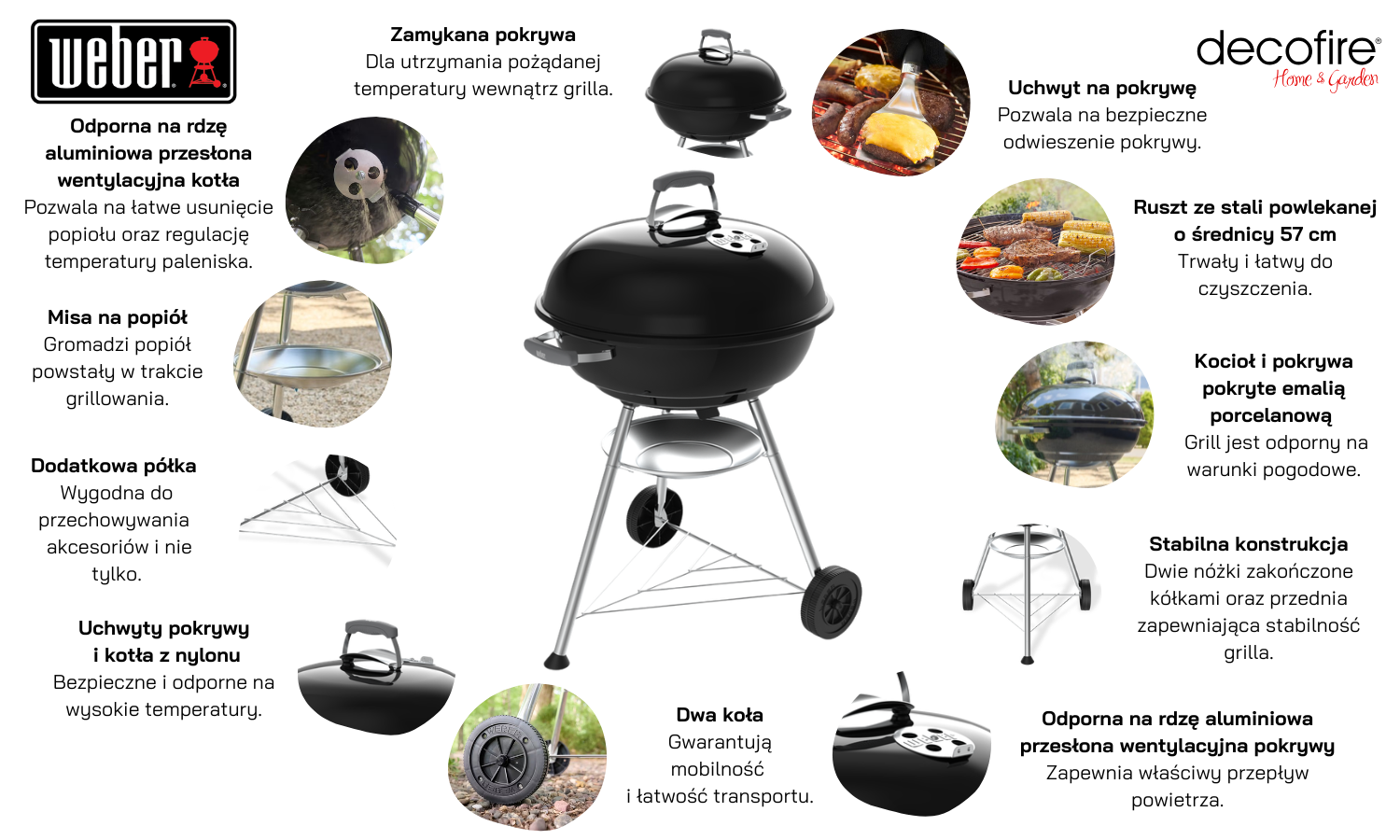 Grill węglowy Weber Compact Kettle 57 cm cechy