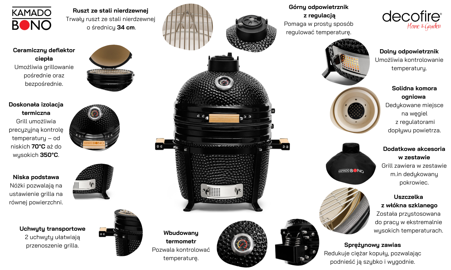 Grill ceramiczny węglowy Kamado Bono Minimo 15" 40 cm black