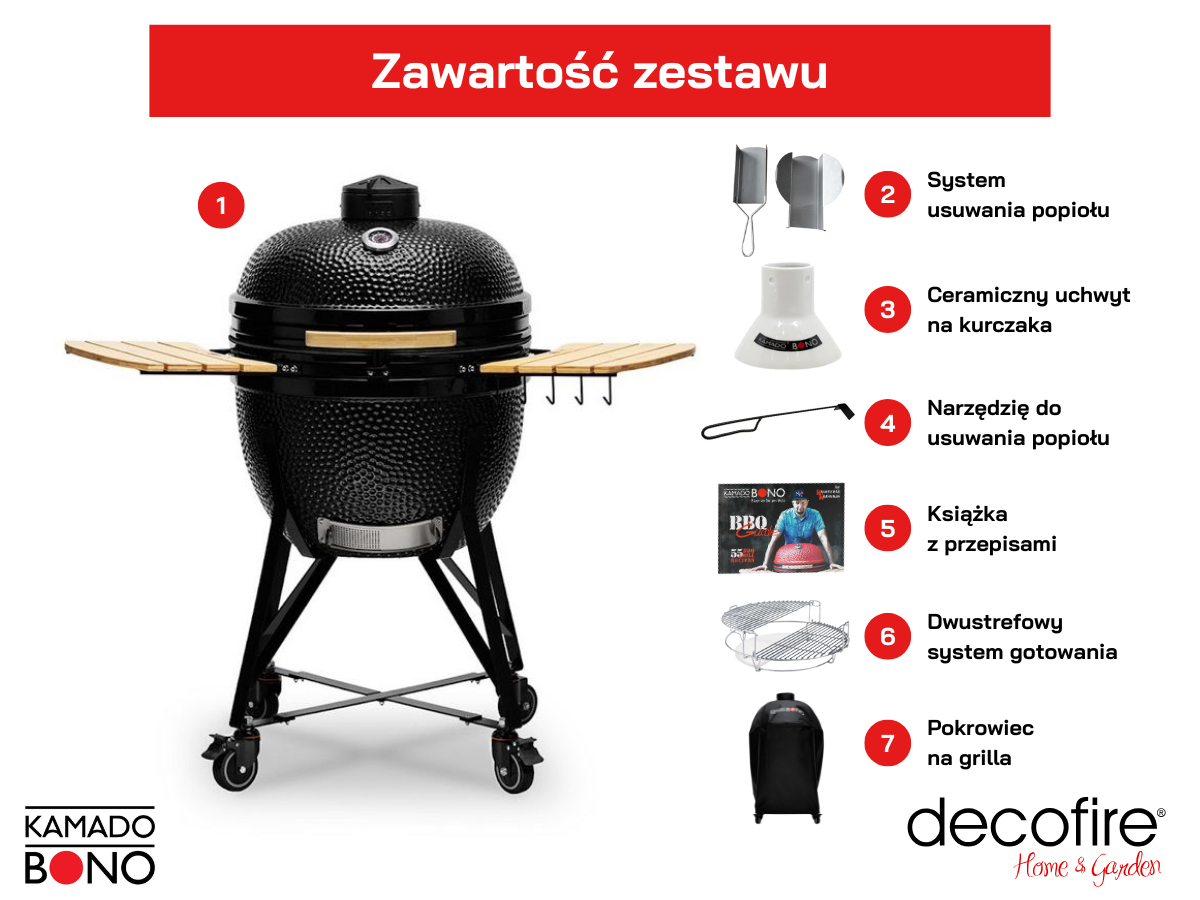 Grill ceramiczny węglowy Kamado Bono Limited 25" 64 cm black zestaw