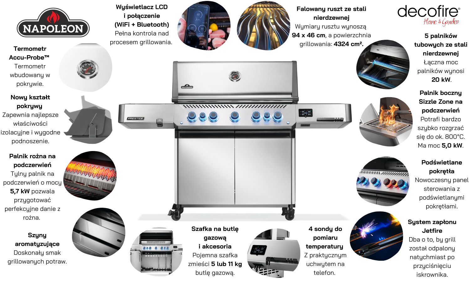 Grill gazowy Napoleon Prestige 665 Connected RSIB z palnikiem rożna i palnikiem bocznym Sizzle Zone WIFI (P665VXRSIBPSS-PL)