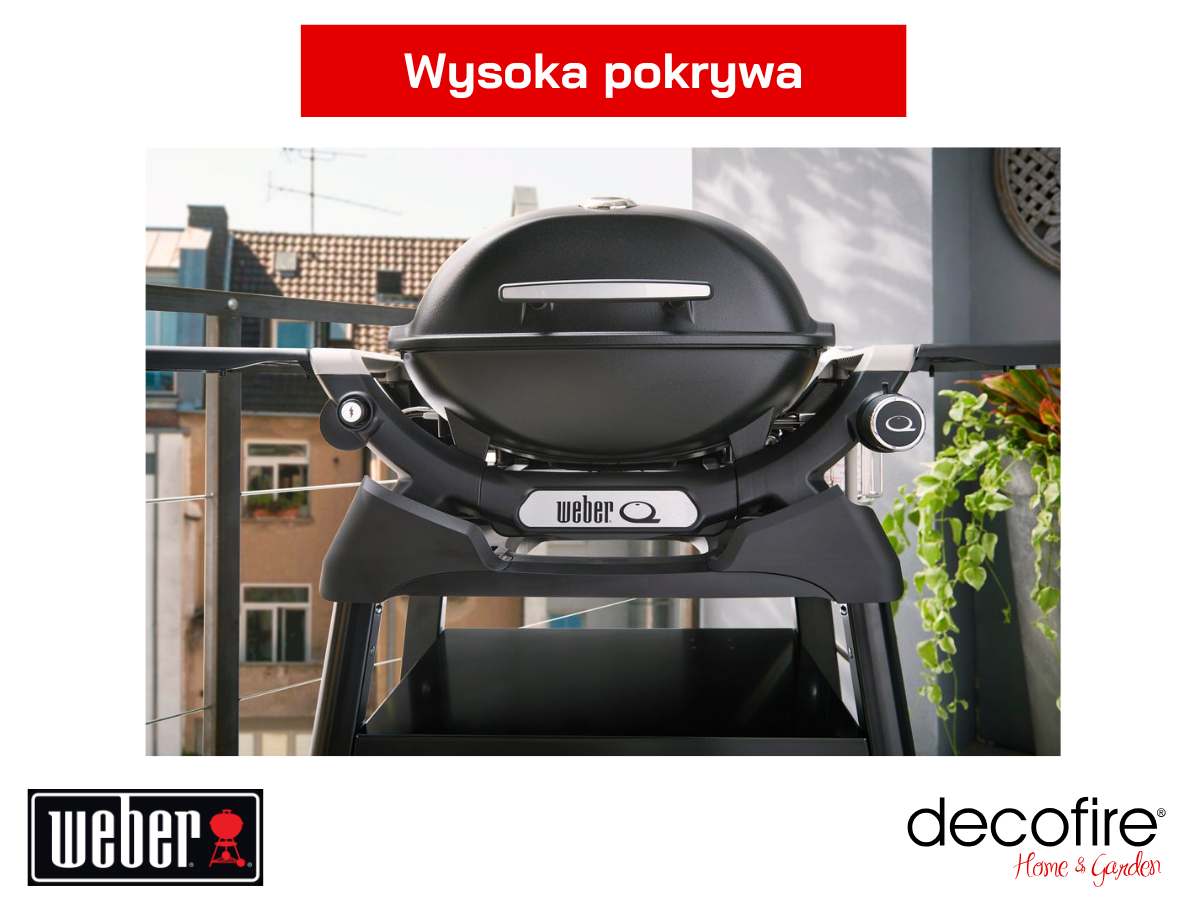 Grill gazowy Weber Q 1200N na kartusze ze stolikami bocznymi i stojakiem – wysoka pokrywa