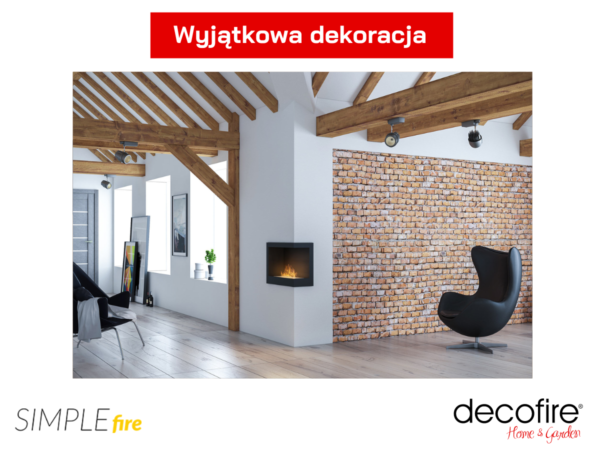 Biokominek Simple Fire CORNER 600R dekoracja w narożniku ściany