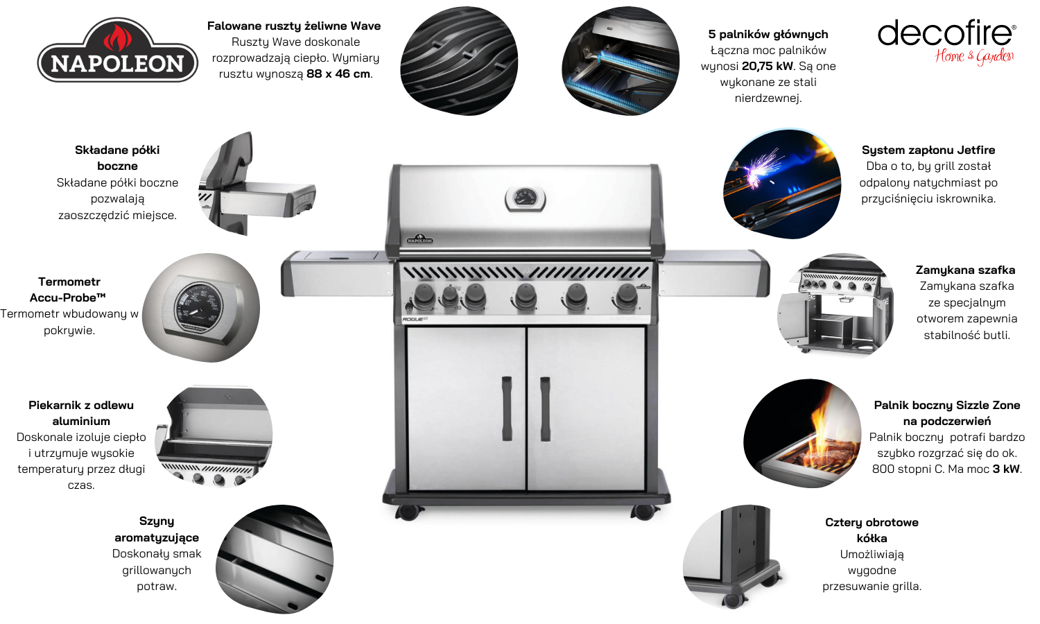 Grill gazowy Napoleon Rogue XT 625 Stainless Steel główne funkcje
