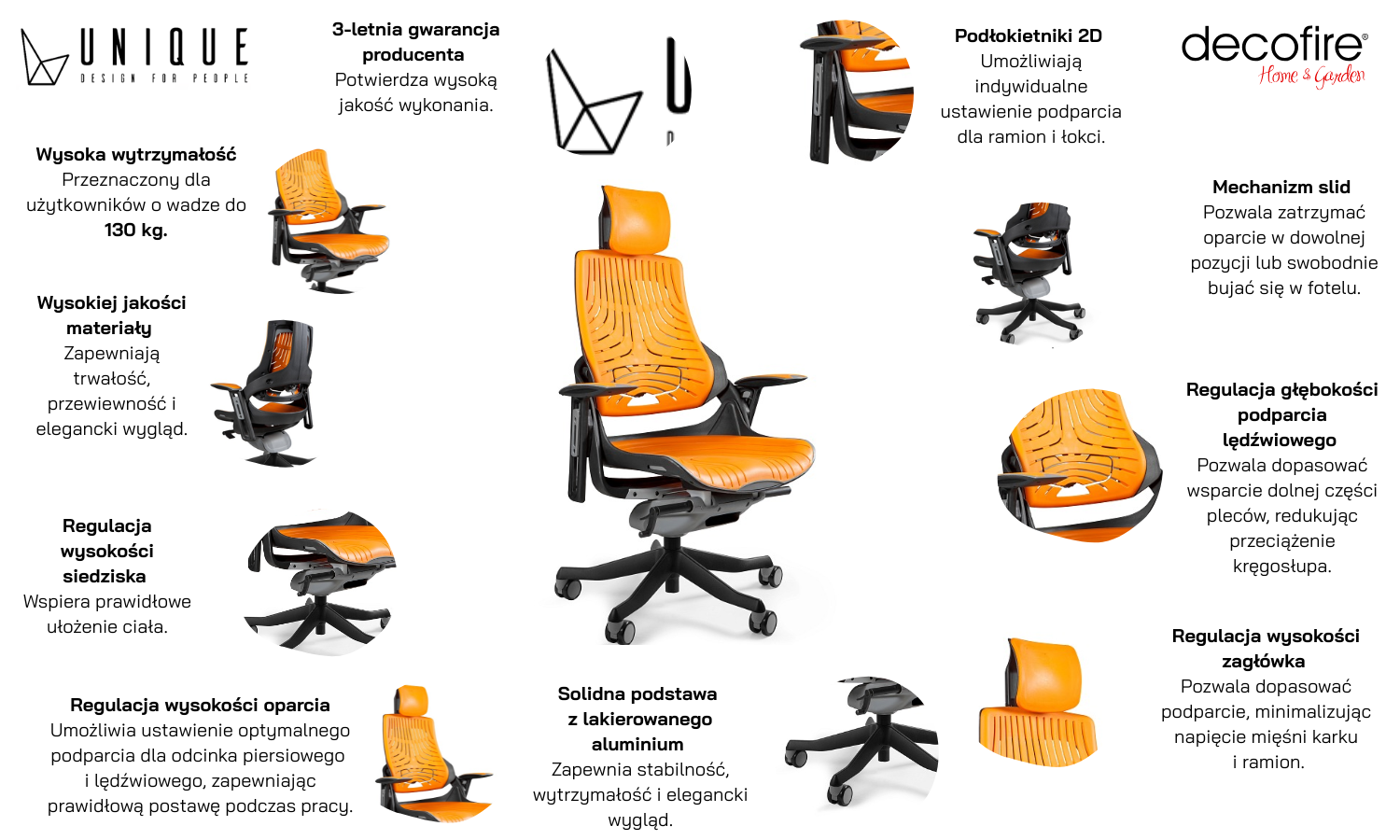 Fotel biurowy Unique WAU czarny / elastomer mango