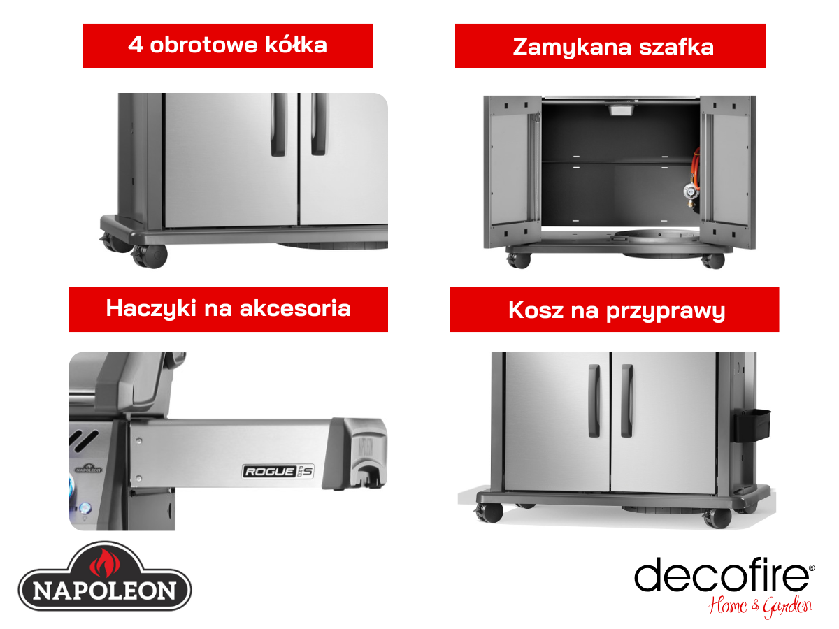 Dodatkowe udogodnienia w grillu gazowym Napoleon Rogue PRO-S 525 RSIB z palnikami bocznymi i tylnymi na podczerwień czarny (RPS525RSIBPK-2-PL)