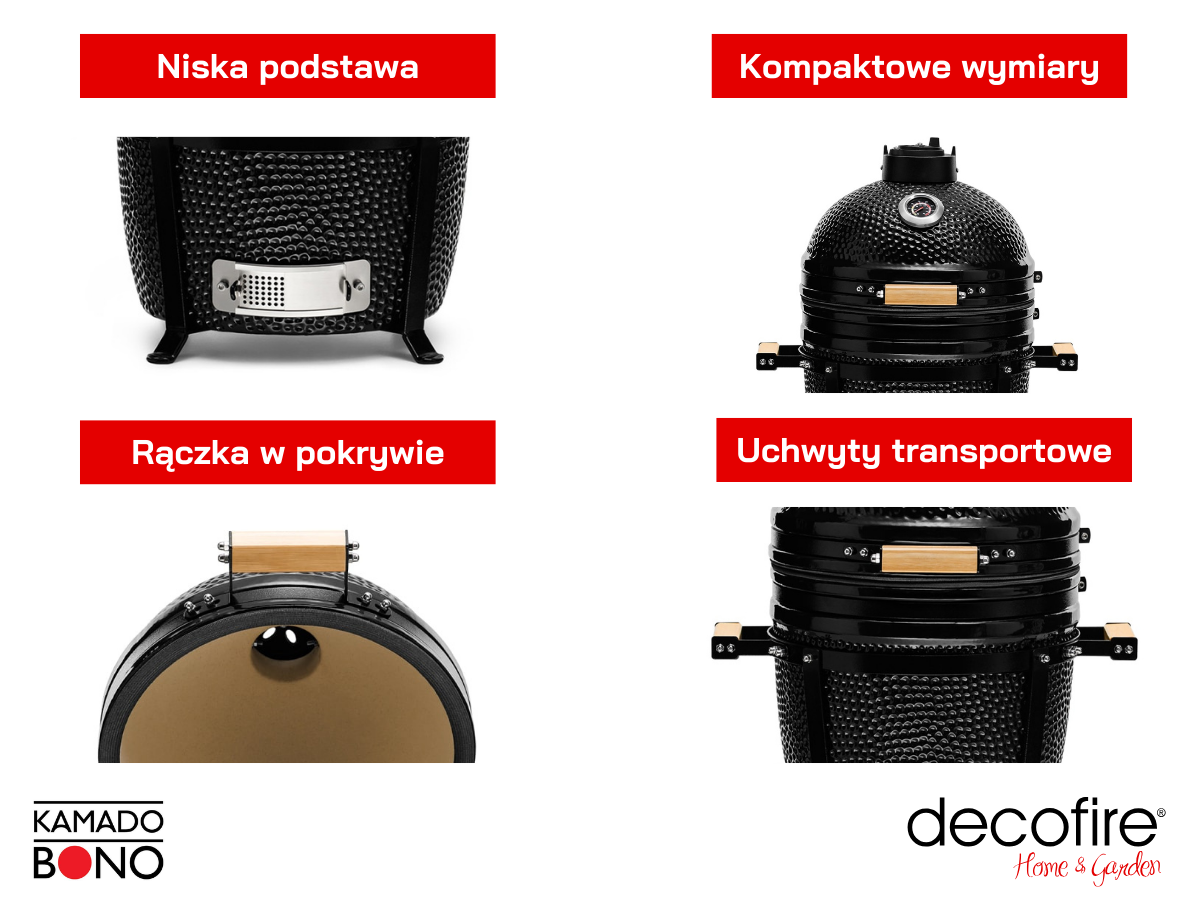Dodatkowe udogodnienia w ceramicznym grillu węglowym Kamado Bono Minimo 15" 40 cm black
