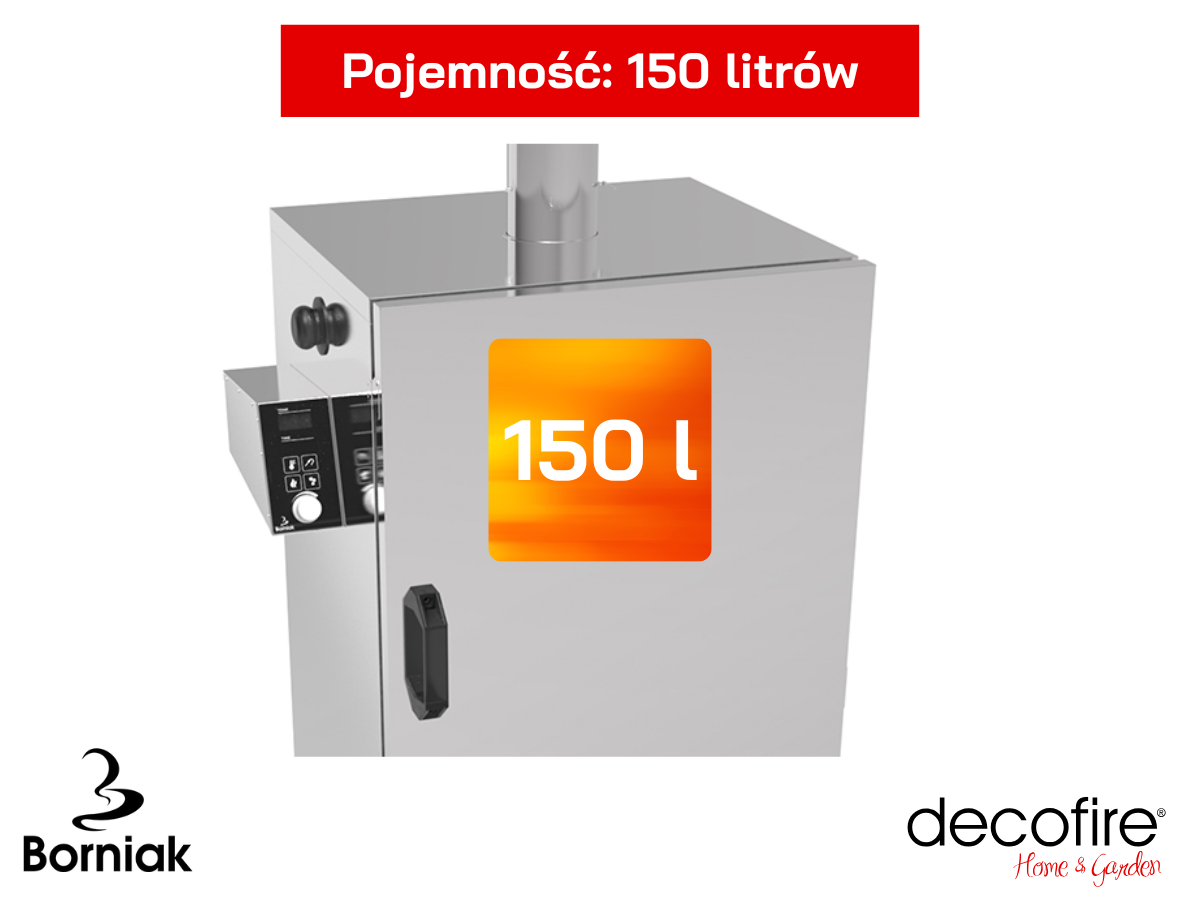 Pojemność wędzarni domowej Borniak 150 BBQ INOX Wi-Fi: 150 litrów