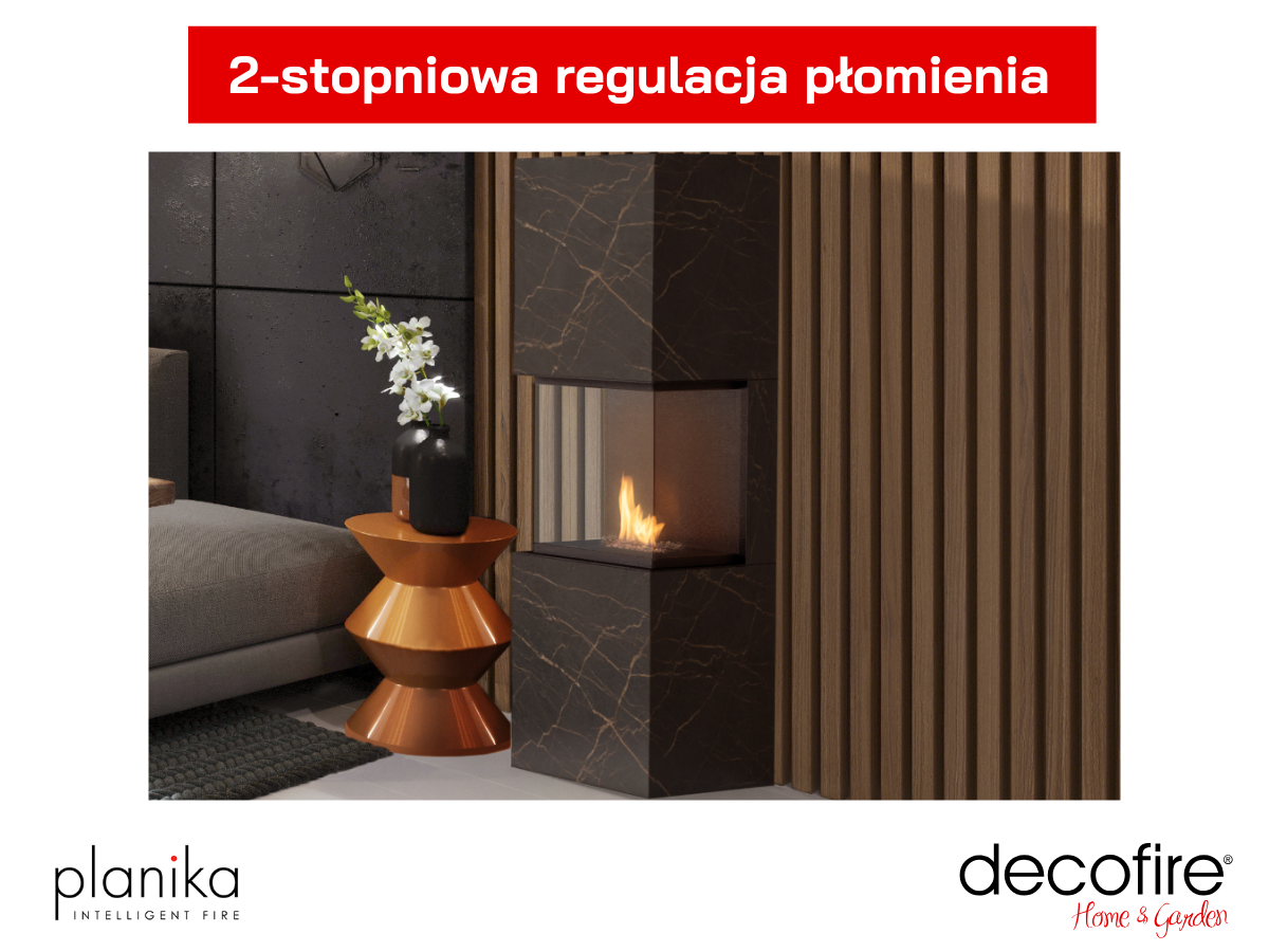 Regulowany płomień w biokominku Planika Rock Daze
