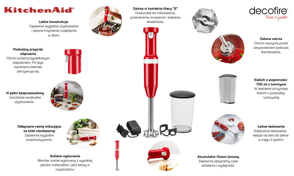 Bezprzewodowy blender ręczny Empire Red KitchenAid (5KHBBV53EER)