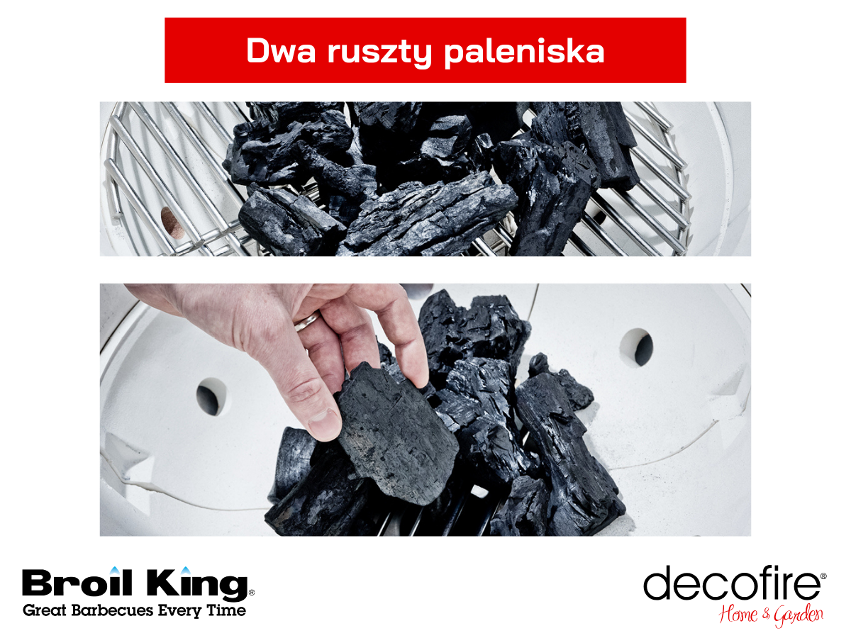 Dwa ruszty paleniska – grillowanie bezpośrednie i pośrednie