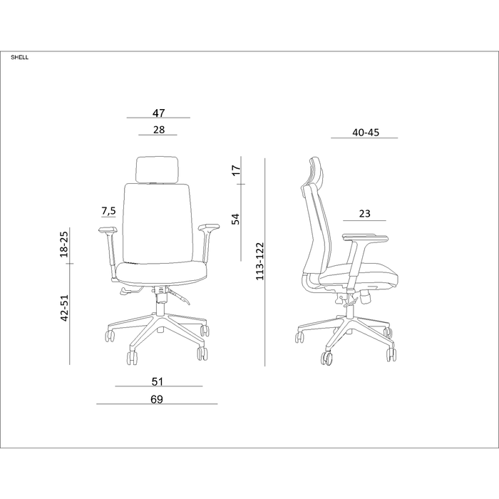 UNIQUE Fotel biurowy SHELL czarny (KB02-1H)