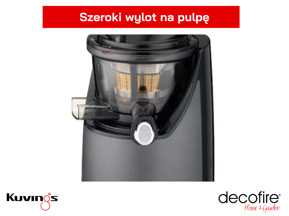 Szeroki wylot na pulpę w wyciskarce wolnoobrotowej Kuvings Evo820 Plus