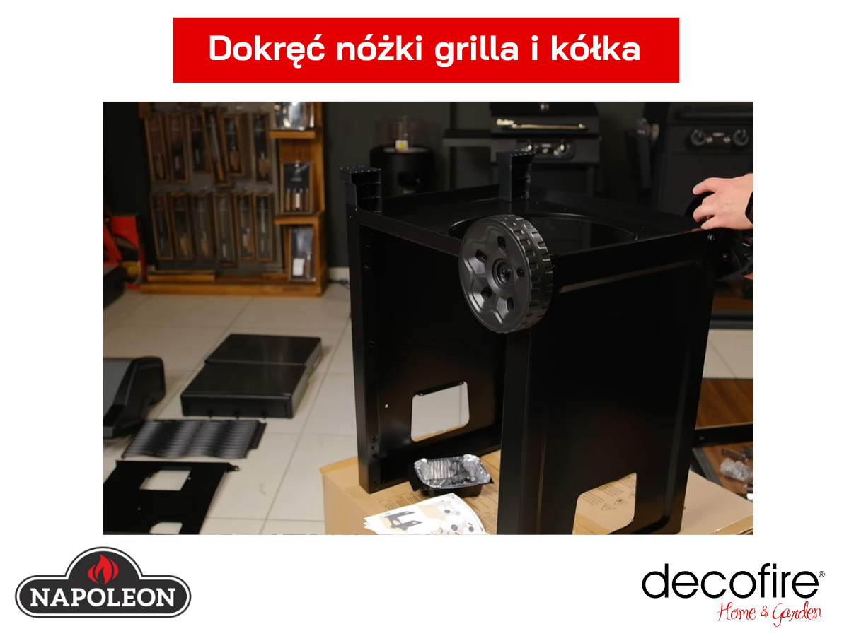 Dokręcanie kółek i nóżek do grilla