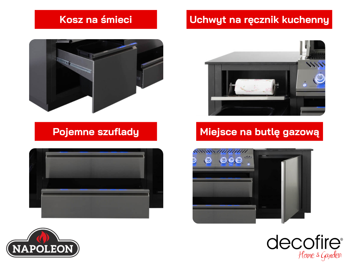 Kuchnia zewnętrzna grill gazowy Napoleon OASIS 105 – funkcjonalne dodatki