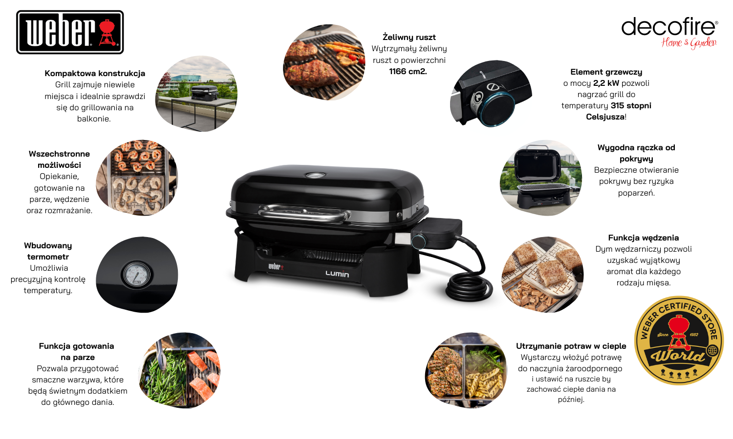 Grill elektryczny Weber Lumin Compact czarny główne funkcje