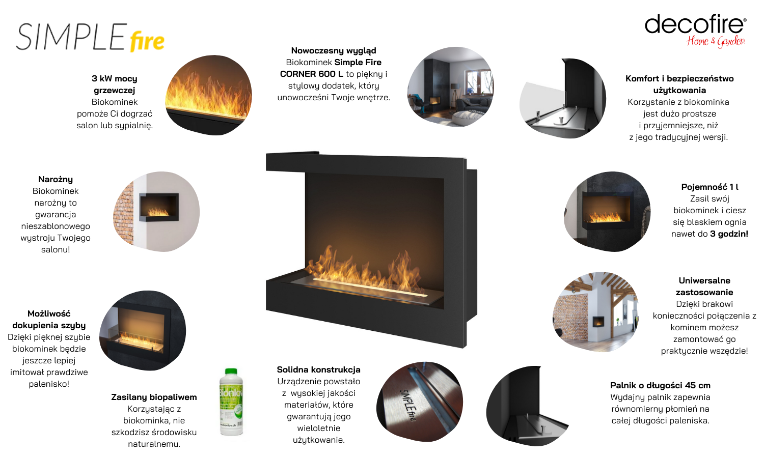 Biokominek narożny Simple Fire CORNER 600 L